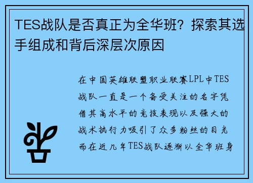 TES战队是否真正为全华班？探索其选手组成和背后深层次原因